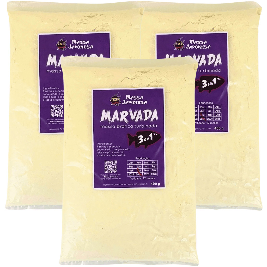 Massa Isca Japonesa Marvada 400 g 3 em 1 Massa Branca Turbinada Para Tamba Pacu e Tambacu