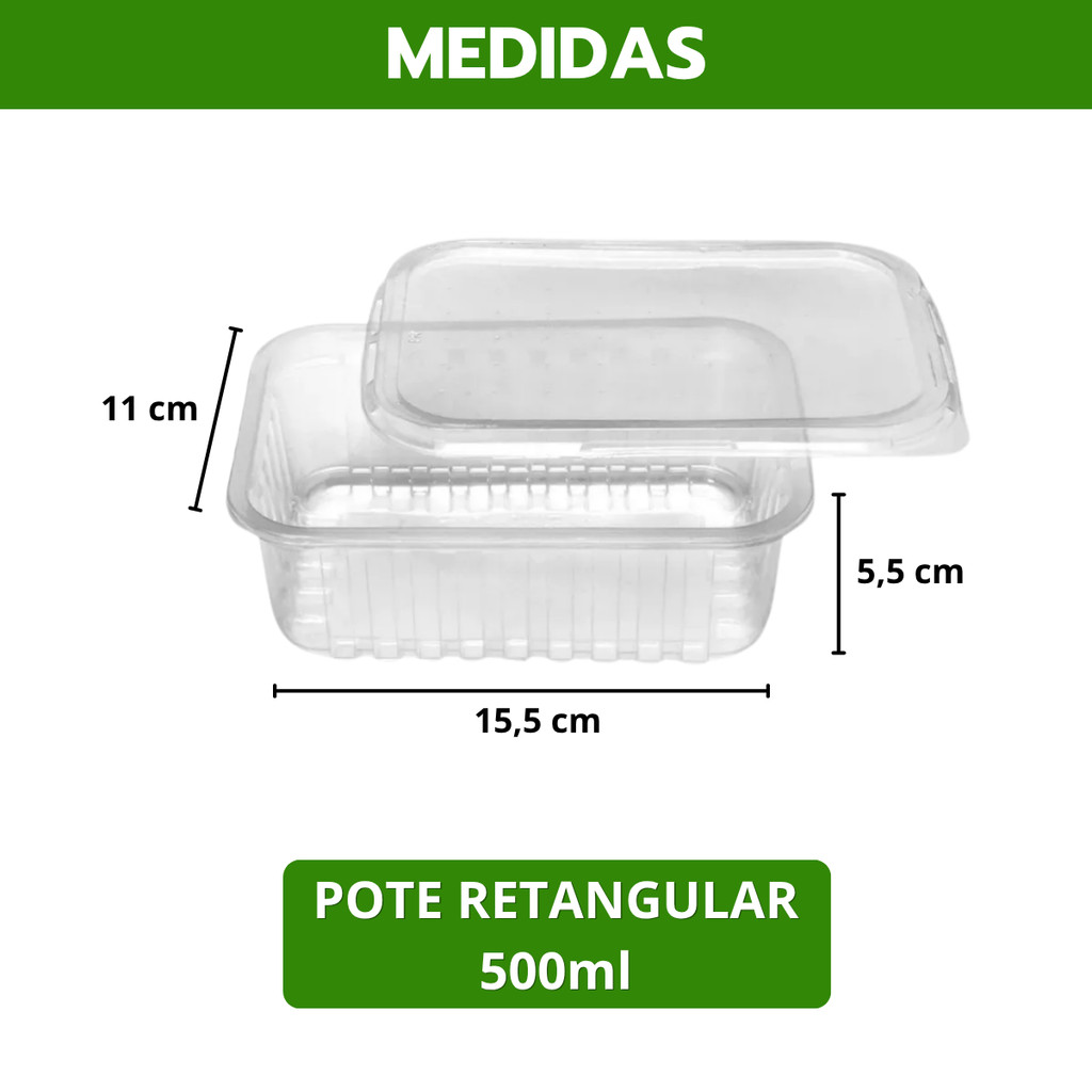 Kit 72 Potes 500ml Retangular Marmita Fitness Reutilizável C/ Tampa Freezer Microondas BPA Free