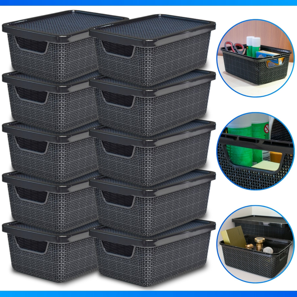 Kit 10 Caixa Organizadora Jutta Preto 2 Litros Organizador Multiuso - OFERTA
