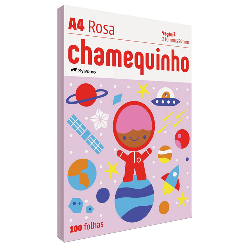 Papel sulfite A4 75g Rosa 210x297 com 100 folhas Chamequinho - Stationery