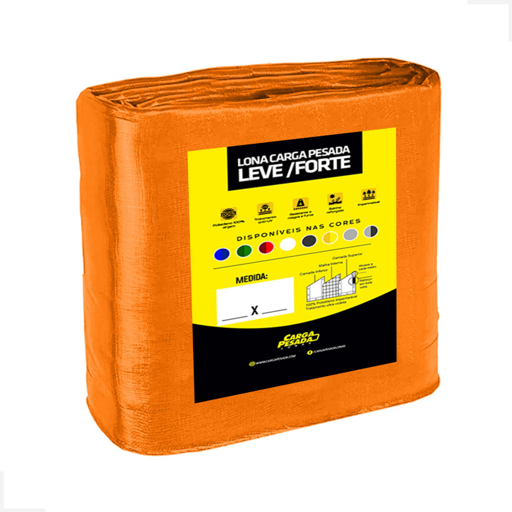 Lona Leve Laranja Encerado Carreteiro 5x10 / 10x5 300 Micras Impermeável com Ilhós - Carga Pesada