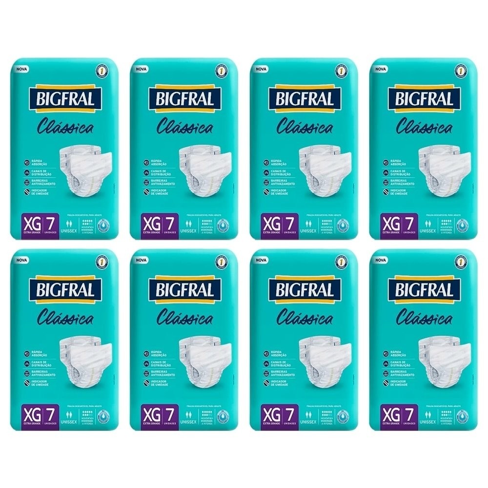 Fralda Descartável Adulto Bigfral Clássica Extra Grande 8 Pacotes c/ 7 Fraldas