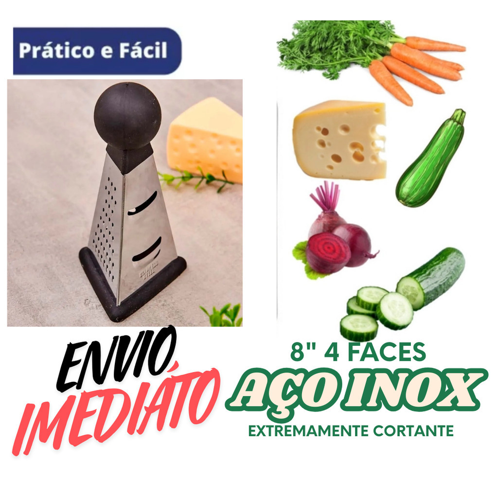 Ralador Fatiador Inox 4 Faces Queijo Legumes Alimentos Cozinha de Mesa Premium Original
