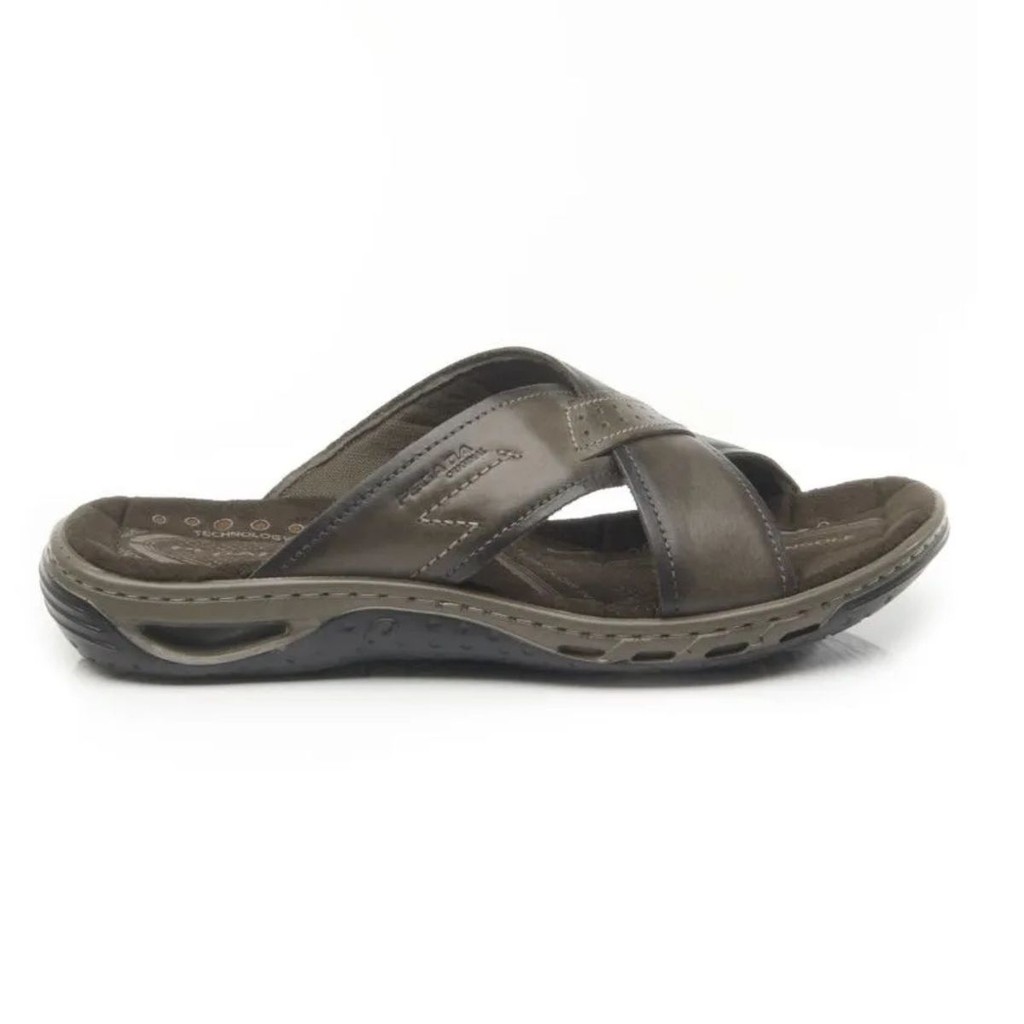 Chinelo Pegada Masculino Couro Casual em X Confortável Dia a Dia Verão 13661