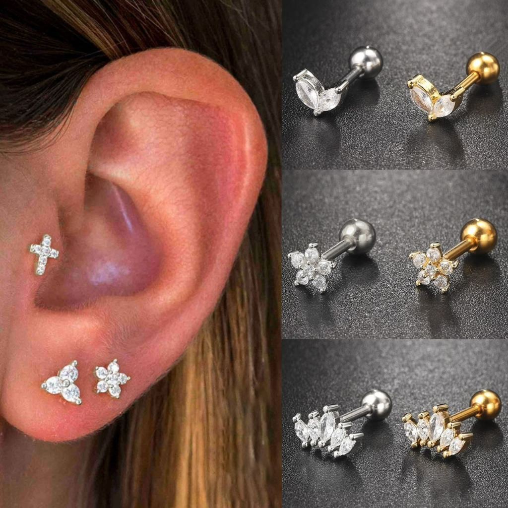 1Peça Piercing orelha  Aço cirurgico inox tragus cartilagem zircão KB2 em Oferta na Shopee