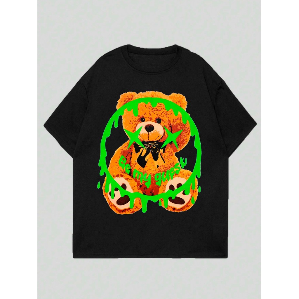 Camiseta Oversized Poliéster Estampa Be My Guest Confortável Casual Aesthetic Faculdade Básica Preta