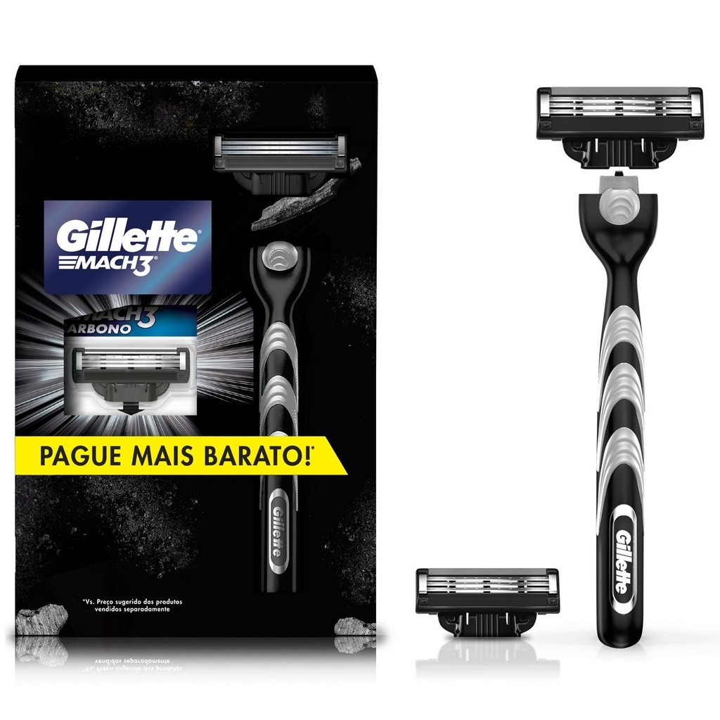 Aparelho Recarregável + 2 Carga Para Barbear Gillette Mach3 Carbono em Oferta na Shopee