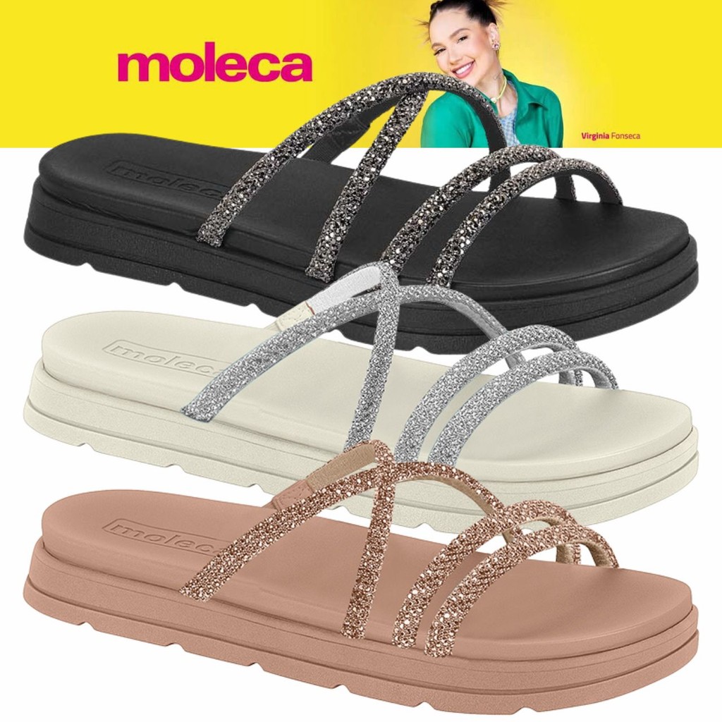 Sandália Feminina Papete Moleca Nova Tiras Strass Brilho Pedrinhas ORIGINAL em Oferta na Shopee