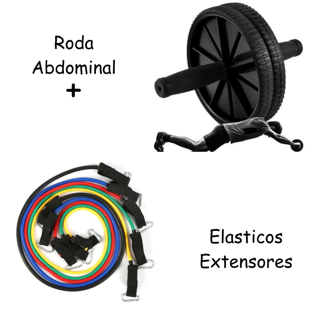 Kit 2 em 1 Roda Abdominal + Elasticos Extensores - Academia/Fitness/ Crossfit