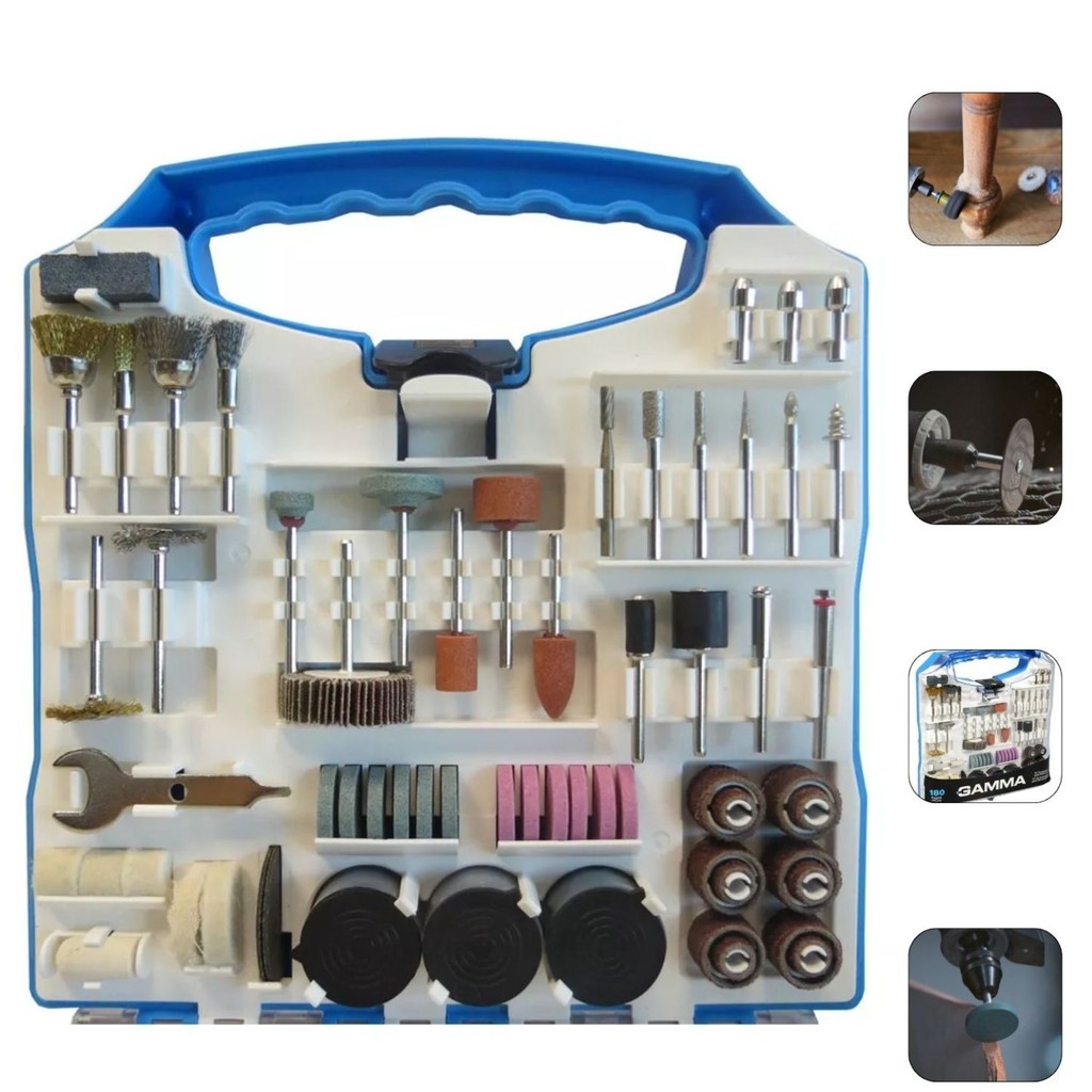 Jogo Acessorios Micro Retifica Gamma 180 Peças Kit Retifica Lixa Rebolo
