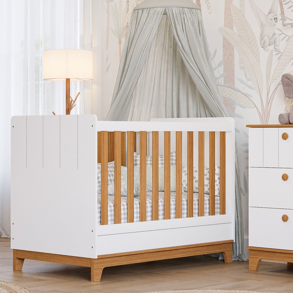 Berço Mini Cama Chantilly Expresso Móveis Branco/Nature Branco/Nature