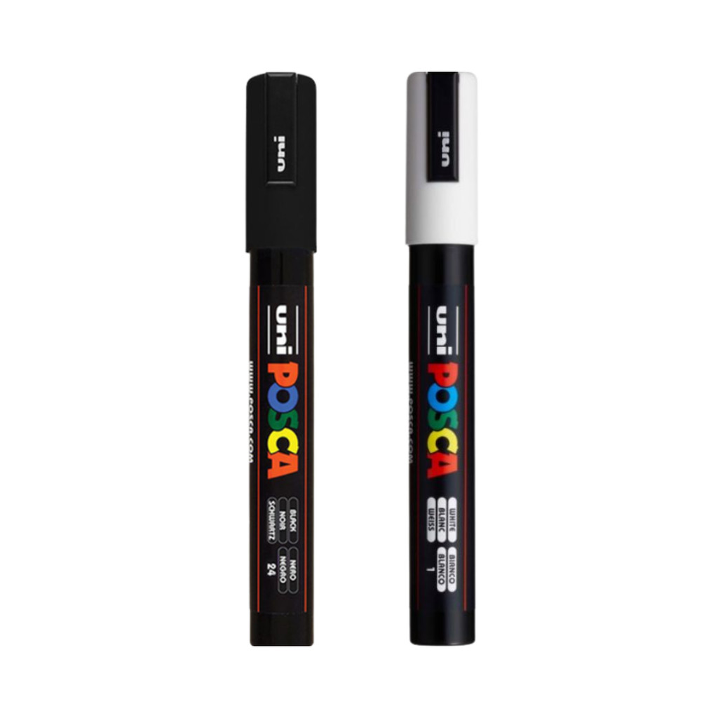 Caneta Posca Pc-5m Ponta 2,5mm - Kit Com 2 - Preta E Branca