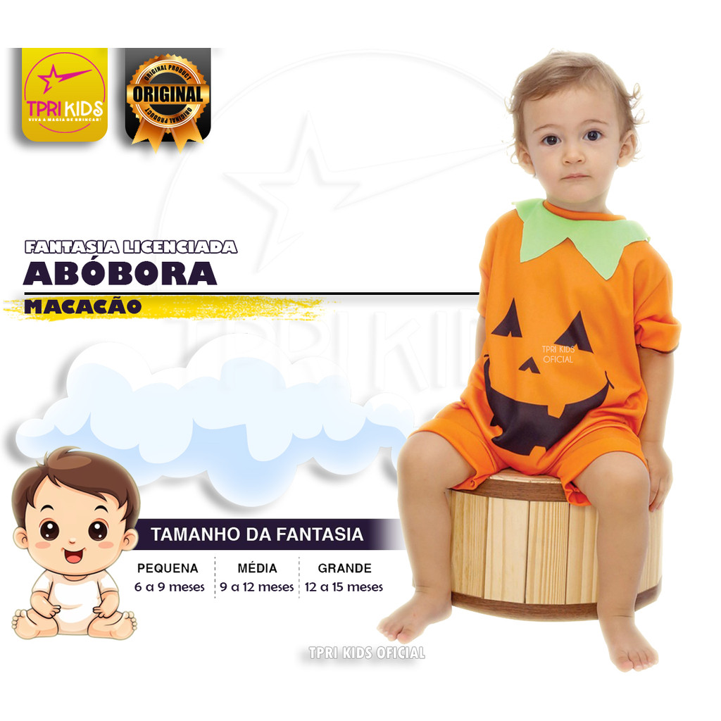 Fantasia Infantil Menino Festa Halloween Abóbora Bebê Macacão Carnaval Aniversário Mesversário Top