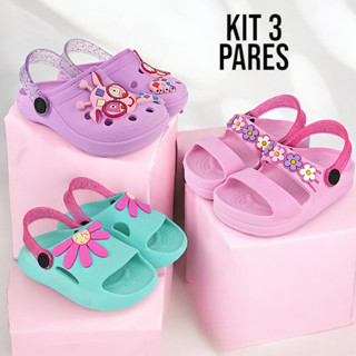 Kit 3 Pares Sandália Papete Menina Infantil Conforto
