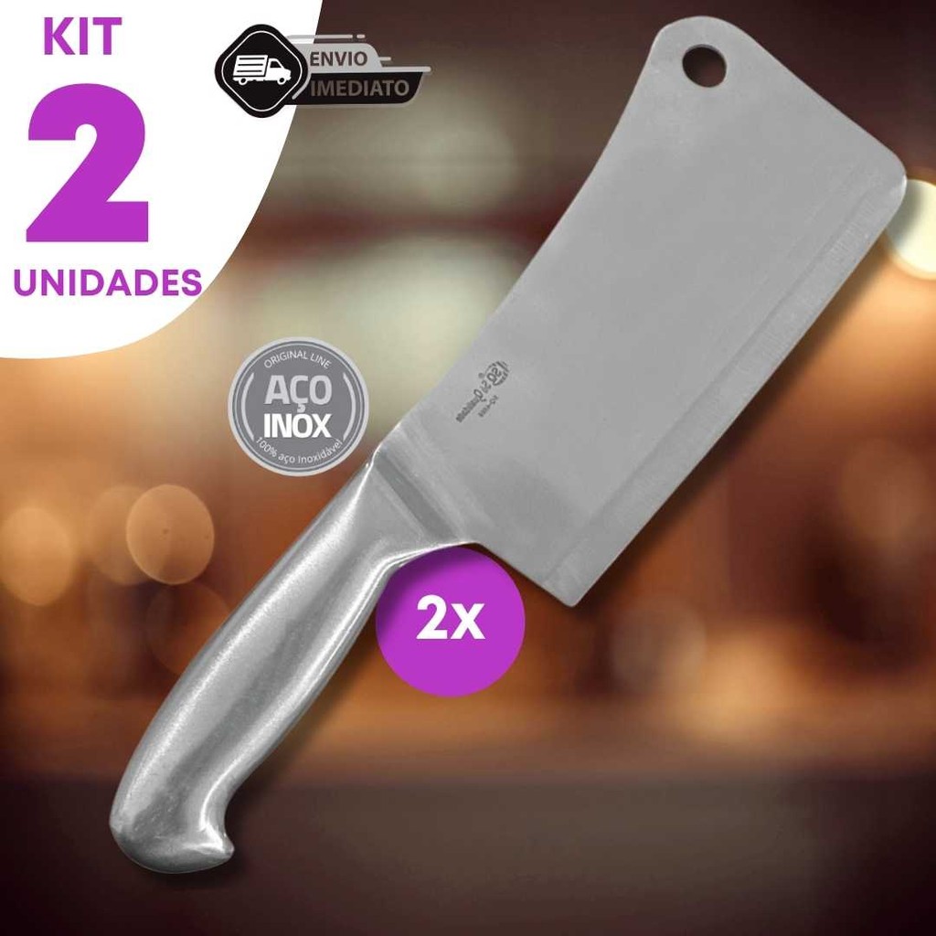 Jogo 2 Cutelo Aço Inox 6'' Açougue Casa Cozinha Corte Churrasco Açougue Profissional Frigorifico
