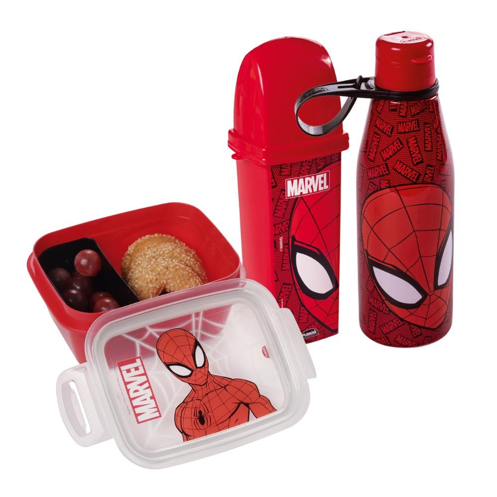 Kit para Lancheira Homem Aranha Volta às Aulas 1 Garrafa 1 Pote Marmita 1 Dental Case Plasútil em Oferta na Shopee