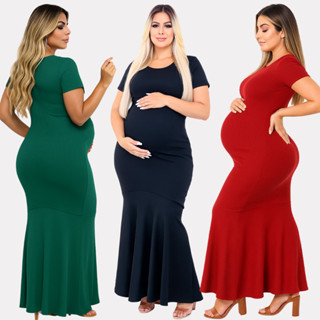 Vestido de Manga Curta Gestante Canelado Elastano Longo Moda casual Chique Gestante,Gravidas e Maternidade 2025 em Oferta na Shopee