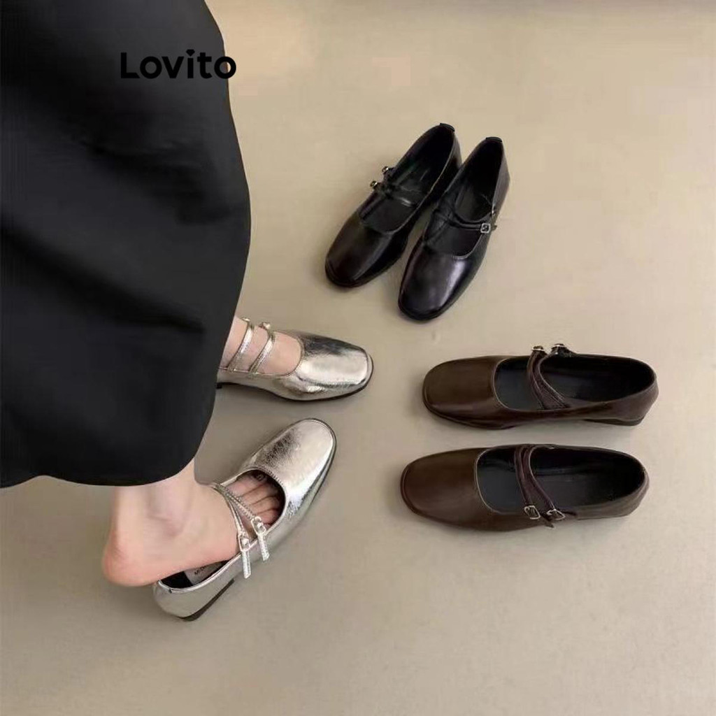 (Trendy) Lovito Vintage Plain Mary Jane Ballet Flat LFA62007 - Women Shoes