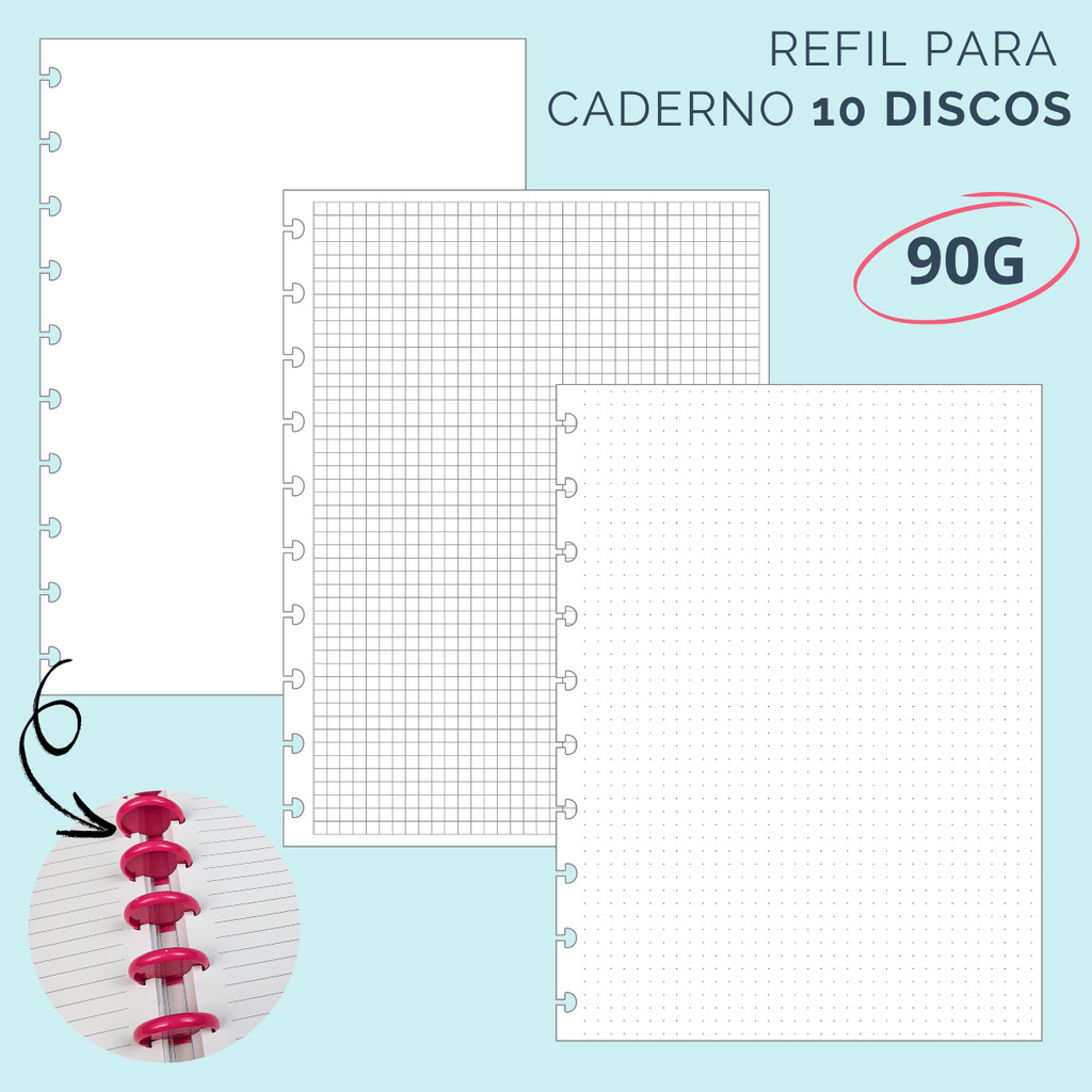 Refil para Caderno de Disco B5 – 50 Folhas | 90g/m² em Oferta na Shopee