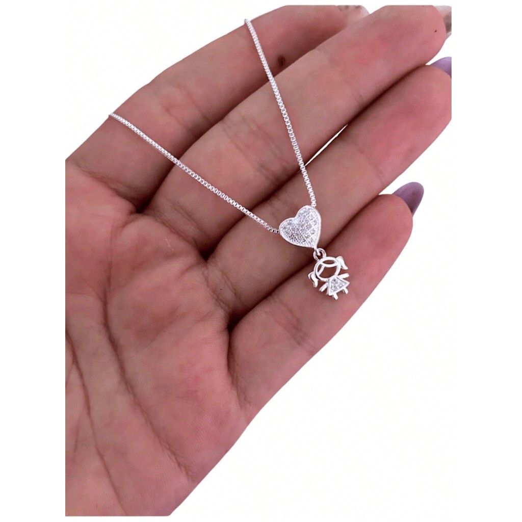 Colar Coração/Filha Folheado a Prata ideal para presentear