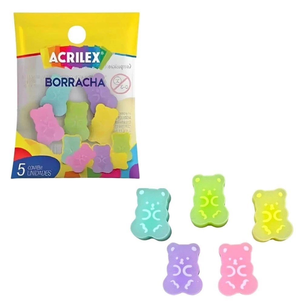 Mini Borrachas Ursinho Kit c/ 5 Unidades - Acrilex