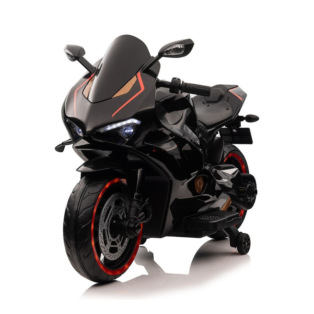 Mini Moto Elétrica Infantil, 24V, Recarregável, Banco em Couro, com Som USB e Farol, Preta
