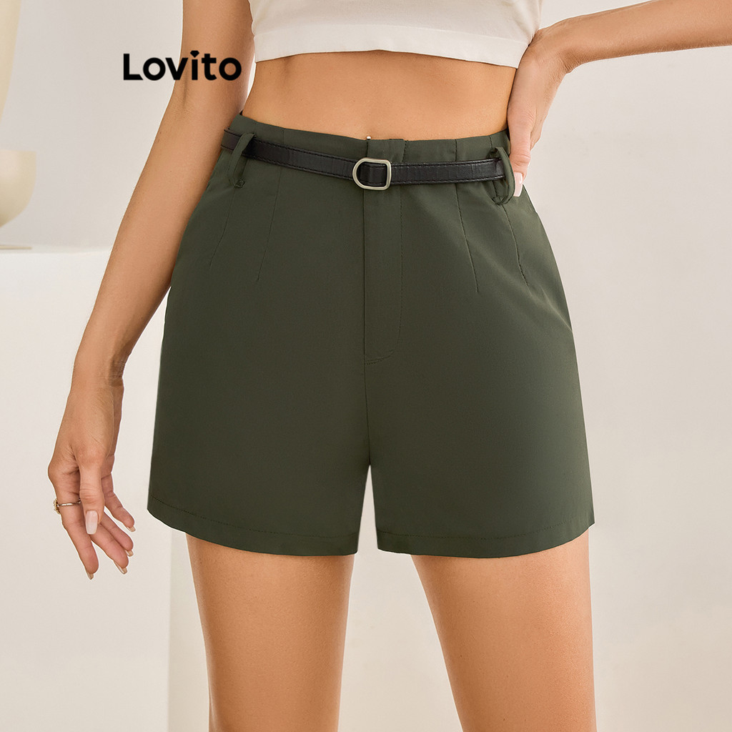 Lovito Shorts Básicos Elegantes com Zíper Simples para Mulheres LBL19329 - Women Clothes