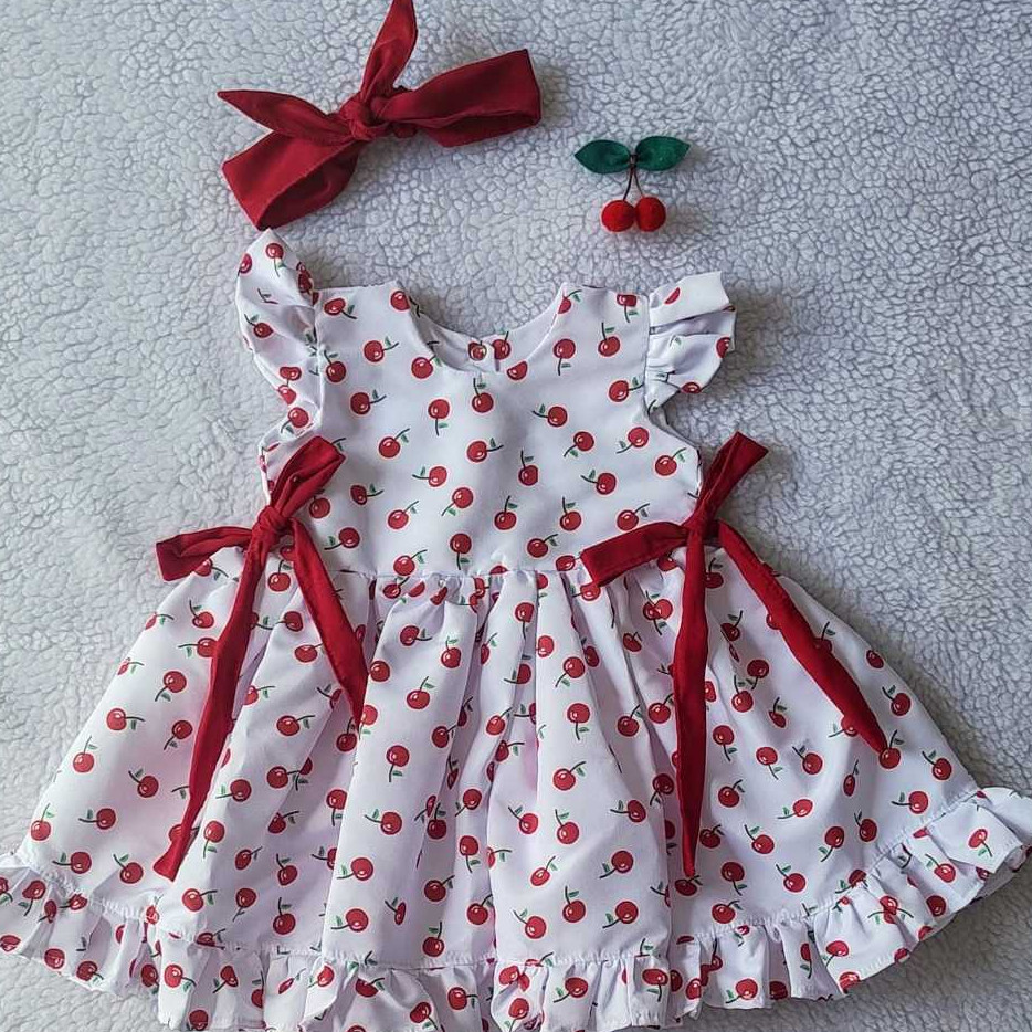 Vestido infantil frutinhas branco Cerejinha Menina Verão 2 Peças - Varias cores Melhor preço em Oferta na Shopee