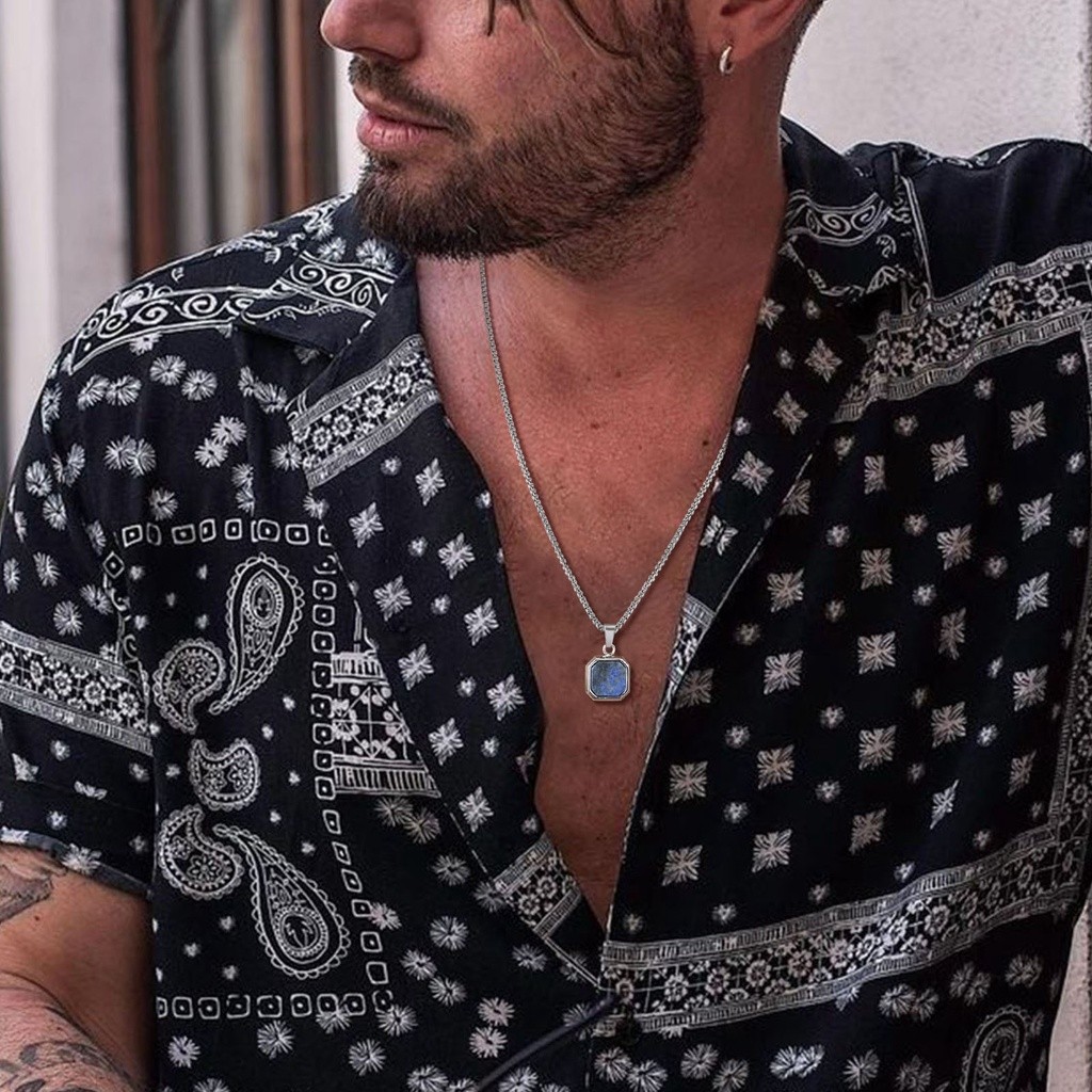 Vnox Moda Geométrica Quadrado Pingente Colar Para Homens Meninos, Casual Retro Esmalte De Aço Inoxidável Jóias Presente · foto 2