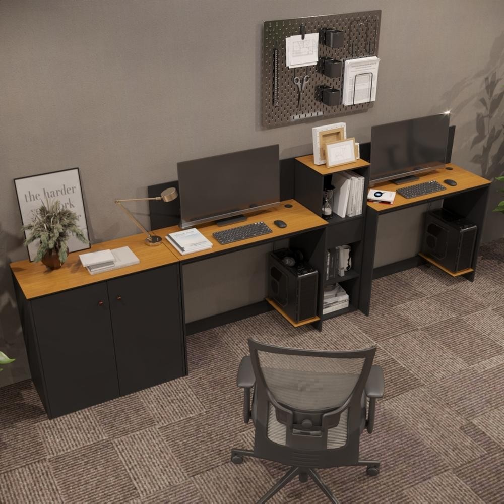 Conjunto de Escritório Smart 1 Livreiro 1 Buffet e 2 Mesas 90cm em Oferta na Shopee