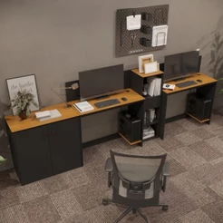 Conjunto de Escritório Smart 1 Livreiro 1 Buffet e 2 Mesas 90cm