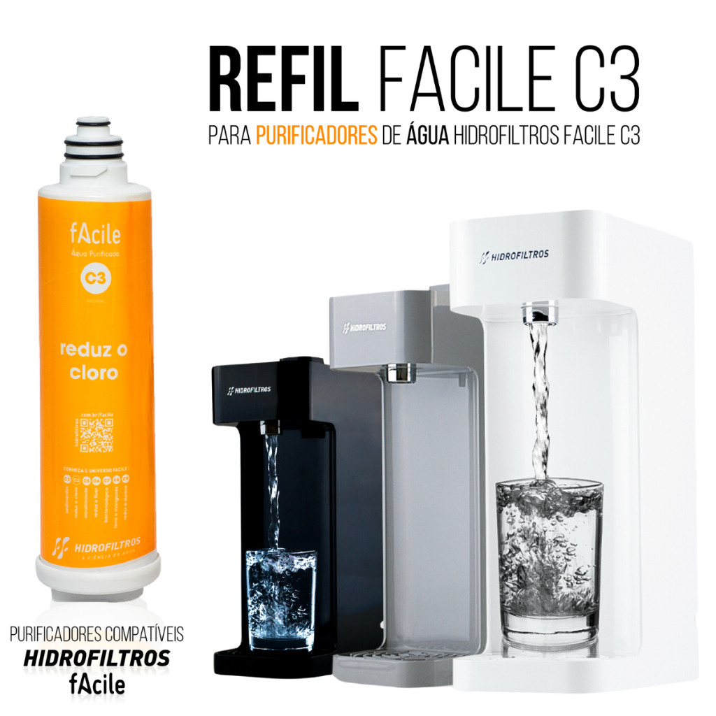 Refil Facile C3 Filtro Purificador Reduz Cloro e Odores Hidrofiltros Vela Para Purificador em Oferta na Shopee
