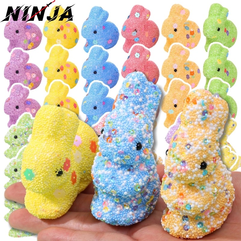 6 Peças De Coelho De Lantejoulas De Espuma Colorida-Presente De Brinquedo Infantil-Enfeite De Mesa DIY Coelhinho Da Pásc