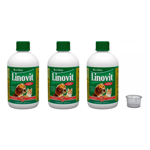 3 Suplemento Vitaminico Linovit Ade 200ml Para Cães E Gatos
