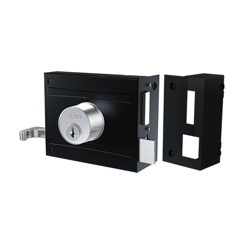 Fechadura de Sobrepor 701/100 com Prolongador Preto Fosco Espelho Inox Stam