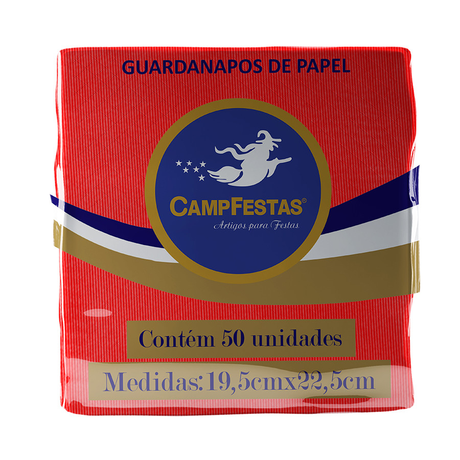 Guardanapo Crepado - 19,5 x 22,5 cm - Vermelho - 50 unidades - CampFestas - Rizzo