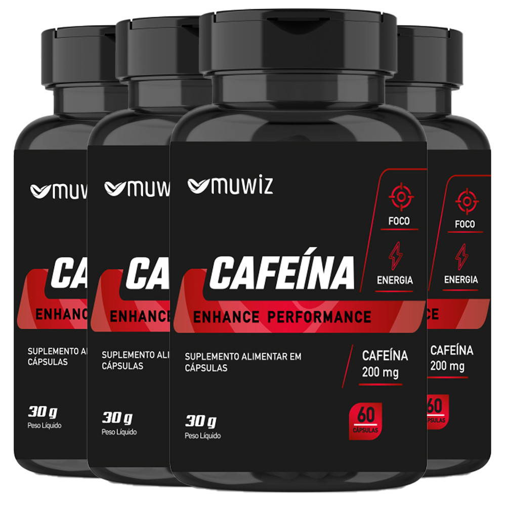 CAFEINA EM CAPSULA DE CAFEÍNA 200MG PURA PERFORMANCE 60 CAPS MUWIZ KIT 4