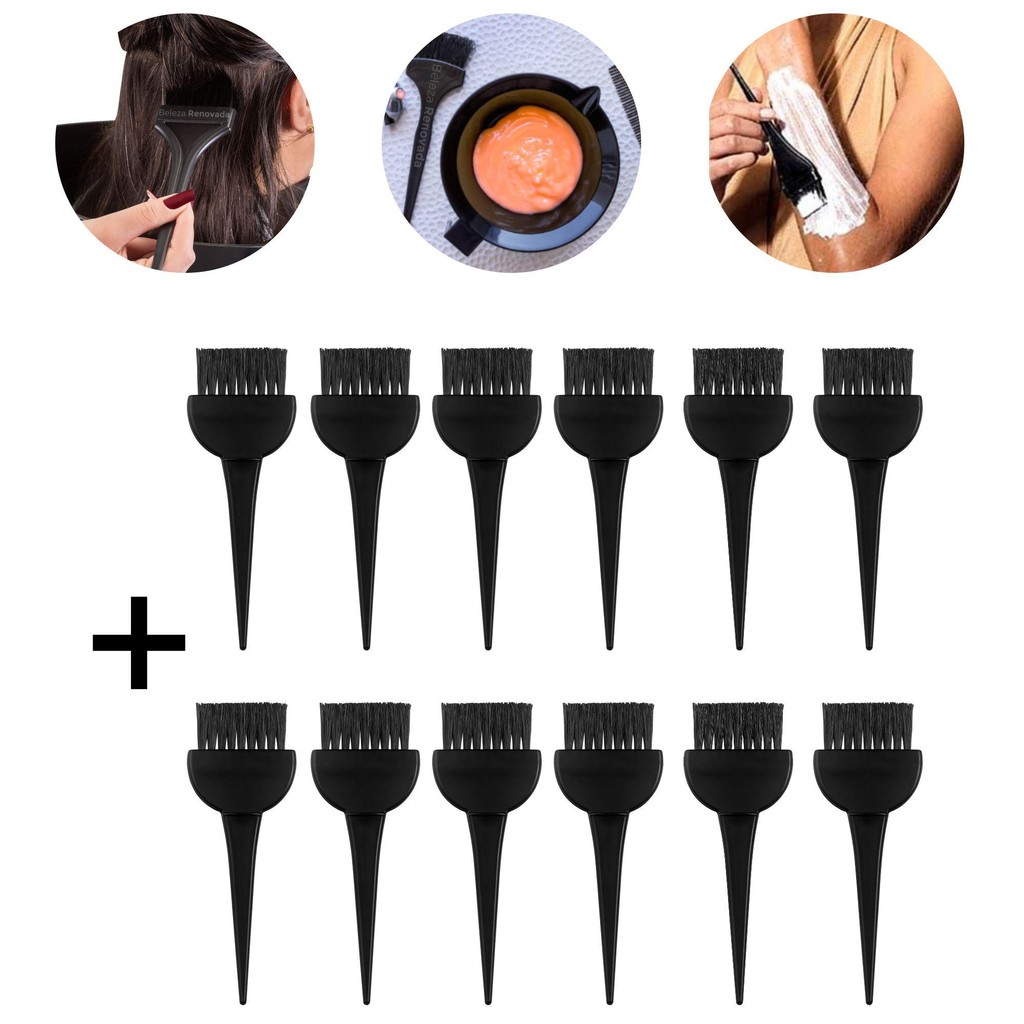 Kit 12 Pincel Coloração E Química Largo Aplicação Tratamento