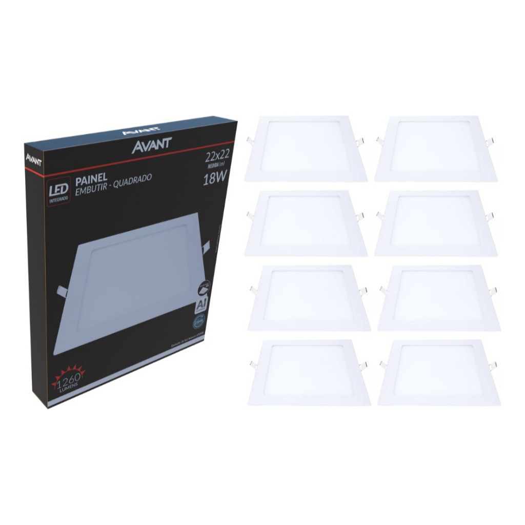 Kit 8 Painéis Plafon Led 18w Embutir Quadrado 6500k Luz Branca Frio Cor Branco Bivolt 110V/220V em Oferta na Shopee