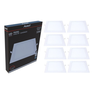 Kit 8 Painéis Plafon Led 18w Embutir Quadrado 6500k Luz Branca Frio Cor Branco Bivolt 110V/220V em Oferta na Shopee