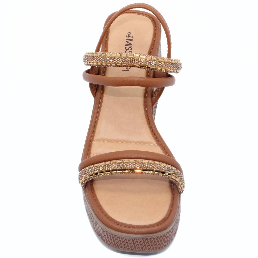Detalhes do Sandália Anabela Mississipi Strass Feminino - Caramelo