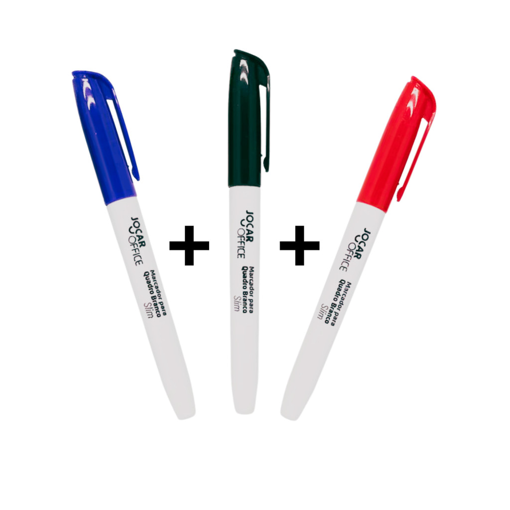 Marcador Para Quadro Branco Slim Azul, Preto e Vermelho - 3 Unidades em Oferta na Shopee