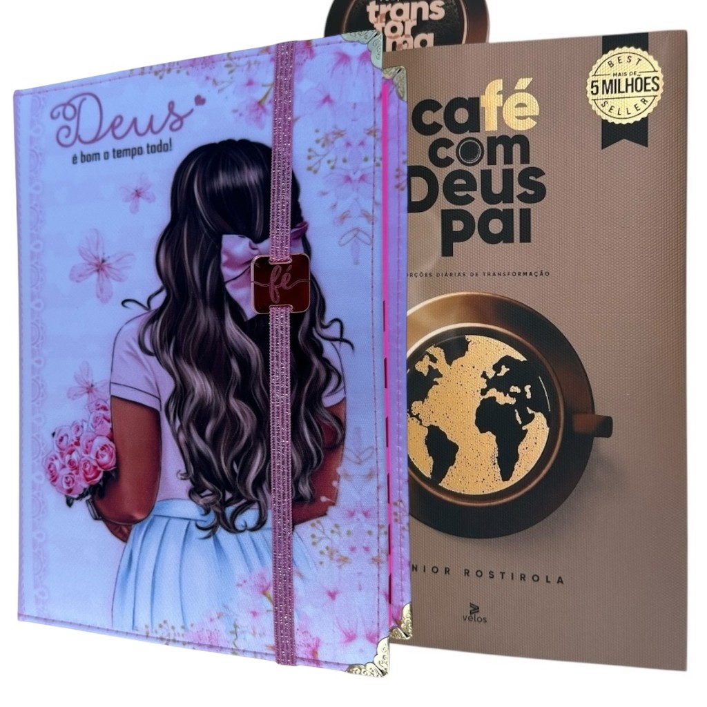 Kit Bíblia Ntlh Garota + Elástico dourado Capa Dura Acolchoada com Indice + Cafe com Deus Pai 2025