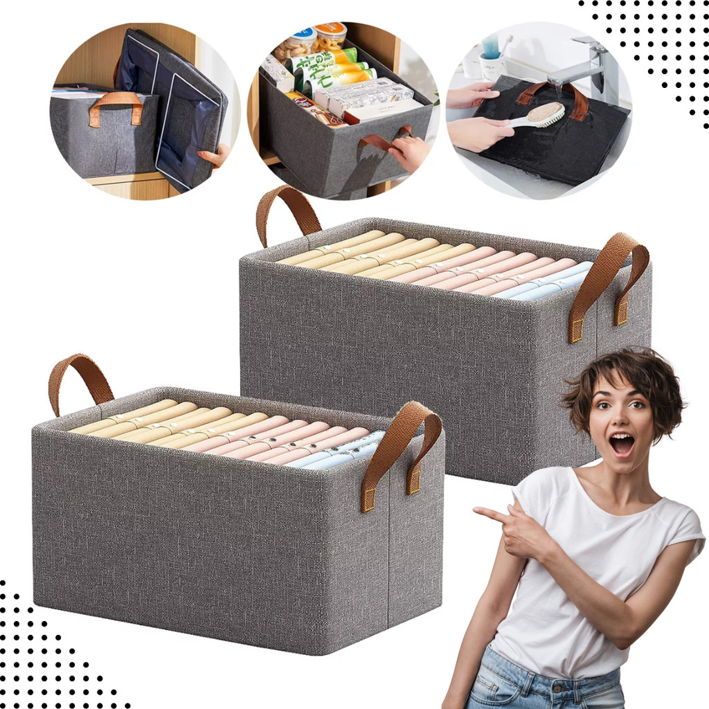 Cesto Organizador Dobrável 25L Alça Caixa Multiuso Guarda-Roupa Armários de Brinquedos Durável.