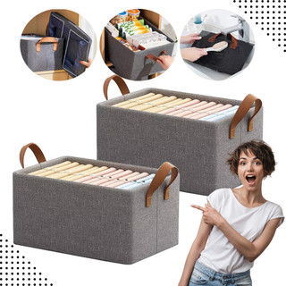 Cesto Organizador Dobrável 25L Alça Caixa Multiuso Guarda-Roupa Armários de Brinquedos Durável.