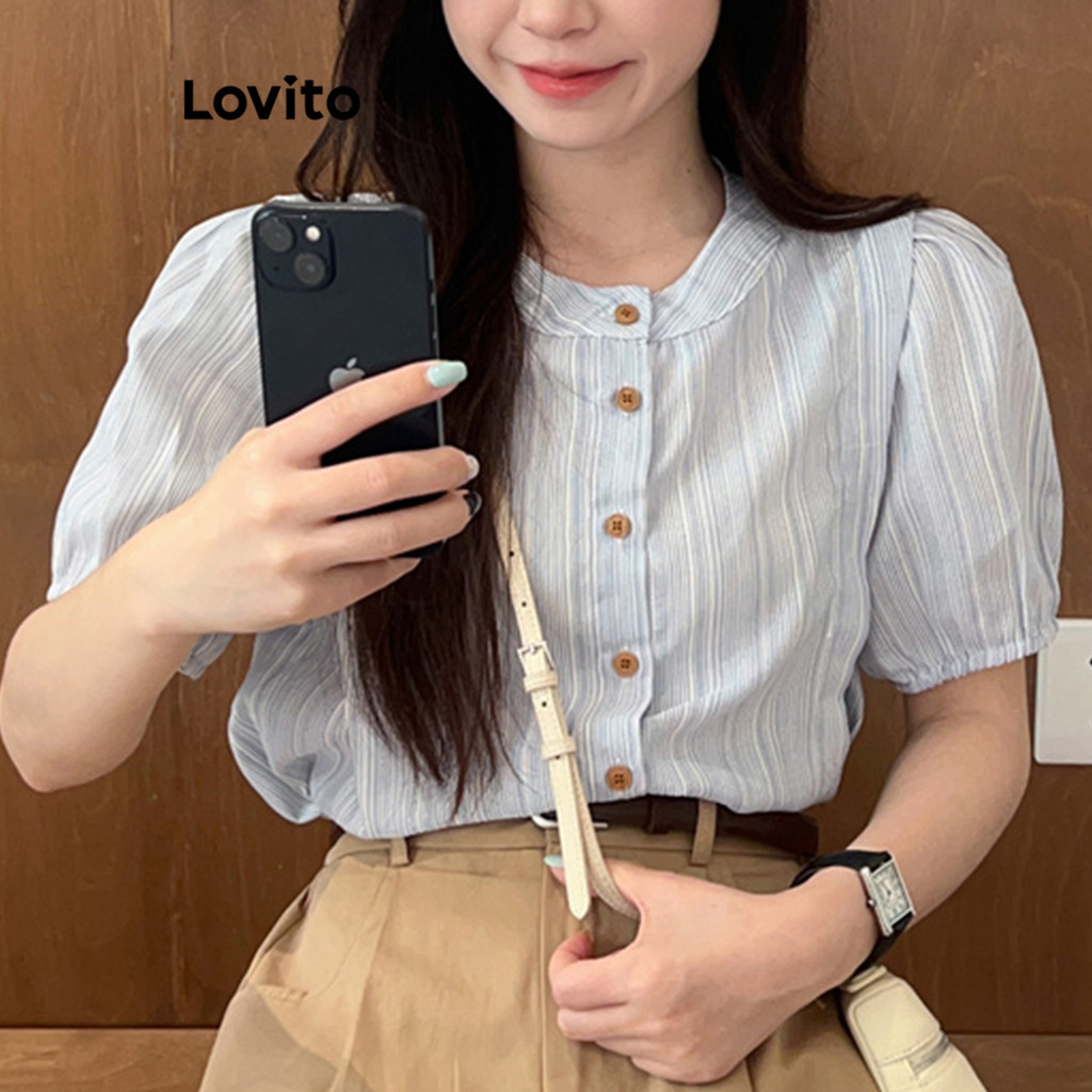 Lovito Blusa formal listrada de botões para mulheres LNE65018 - Women Clothes