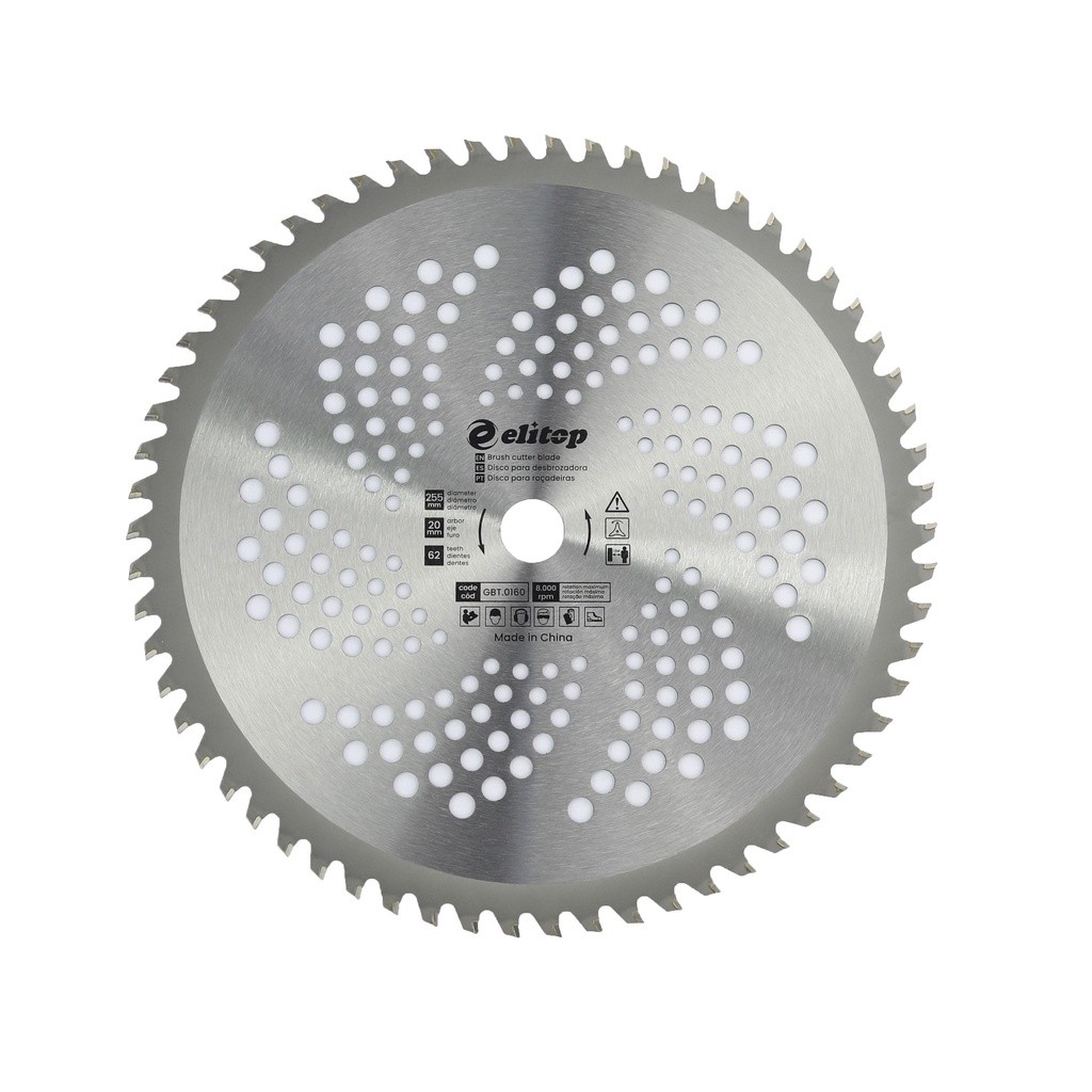 Lâmina Serra Circular para Roçadeira de Videa, 62 dentes 255 x Furo Central 20mm