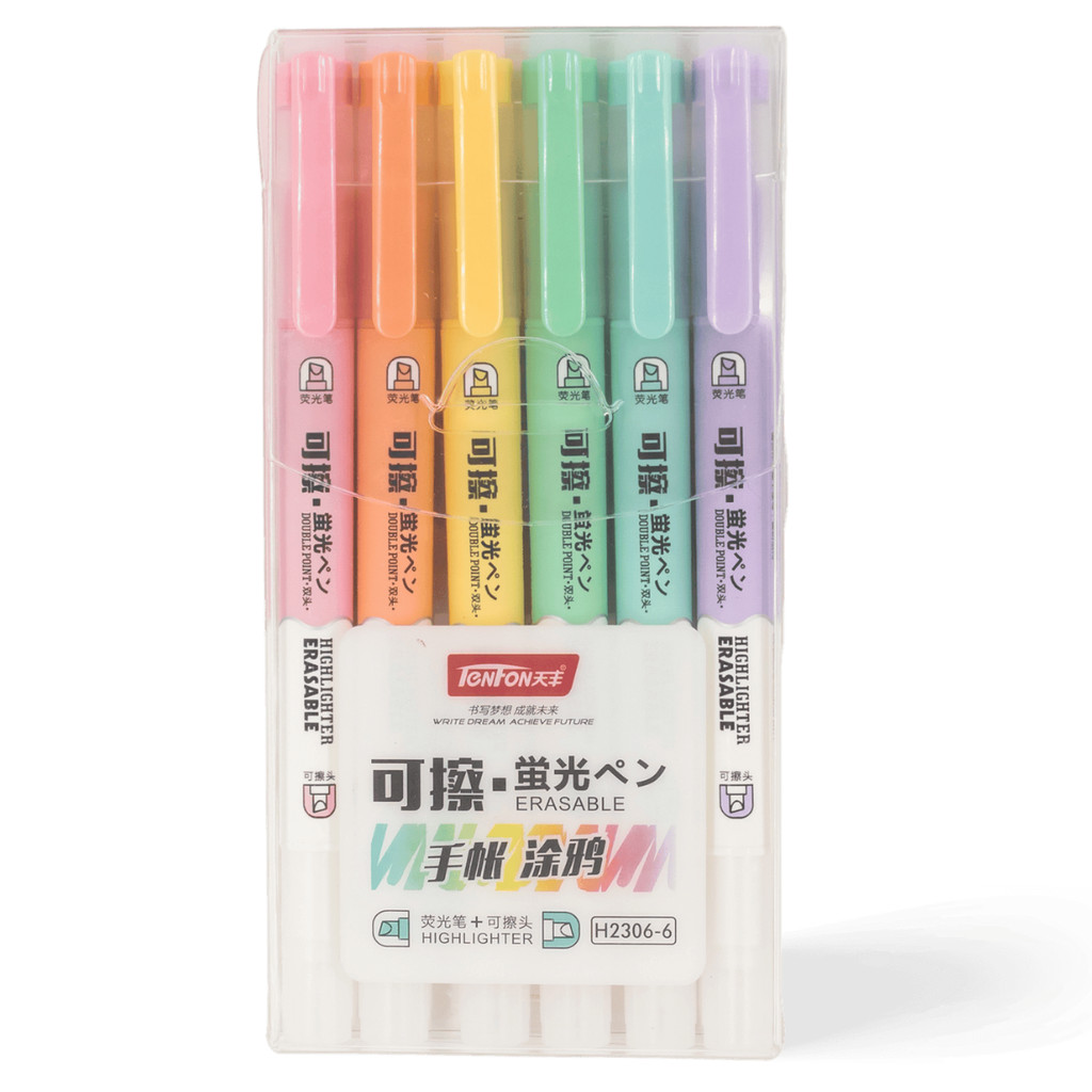 Kit 6 Canetas Marca Texto Apagável Chanfrado Tons Pásteis