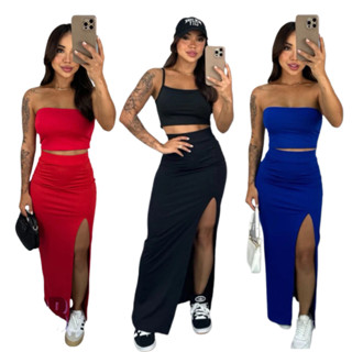 Saia Longa Fenda Feminina Modinha Suplex Verão Longuete Blogueira Moda Gringa em Oferta na Shopee