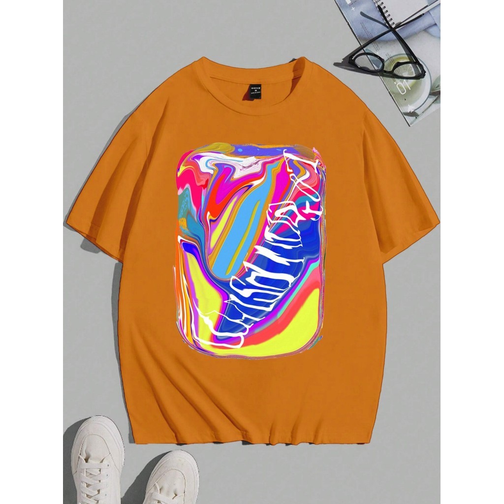 Camiseta Streetwaer Unissex Tecido Confortável Estampada Desenho Colorido Abstrato Blusa Oversezid